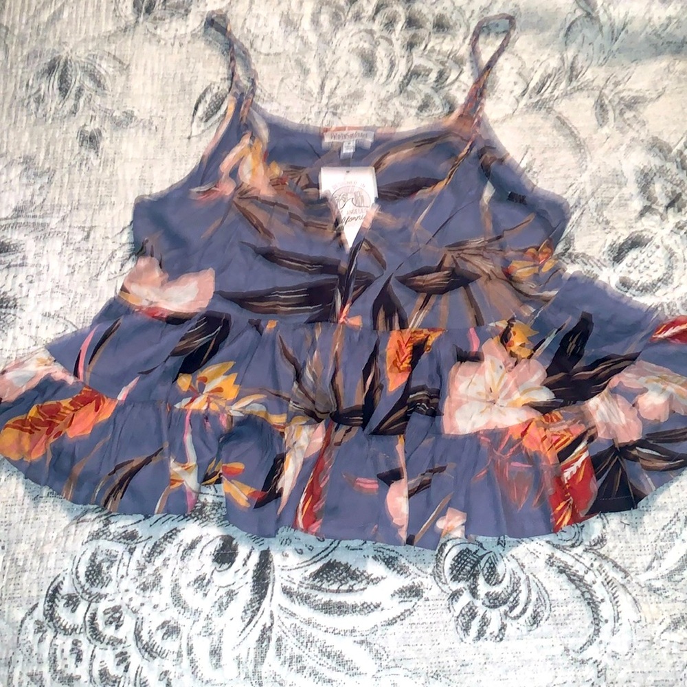 NWT Patrons of Peace boho ruffled floral tank